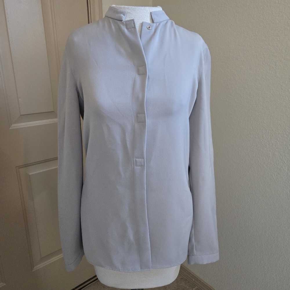 Giorgio Armani minimalist oriental collar long sleeve button up top 4 taupe